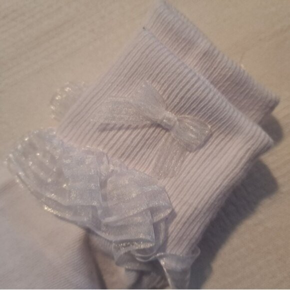 Girls white dressy socks 3 pairs heel to toe 6" lots of stretch, New - Picture 3 of 4